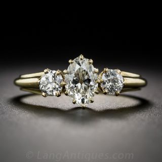 Early 20th Century English Marquise Diamond Three-Stone Engagement Ring - 1