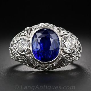 Late Edwardian 3.80 Carat Ceylon Sapphire and Diamond Ring - 1
