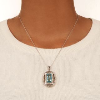 Early-Art Deco Aquamarine and Diamond Pendant