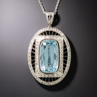 Early-Art Deco Aquamarine and Diamond Pendant - 2