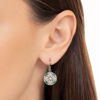 Early Art Deco Diamond and Emerald Floral Earrings