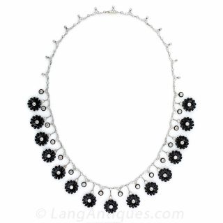 Early Art Deco Diamond and Onyx Flower Necklace - 2
