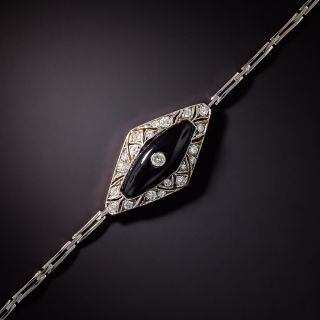 Early Art Deco Diamond and Onyx Link Bracelet - 1