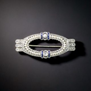 Art Deco Diamond, Sapphire and Seed Pearl Pin - 2