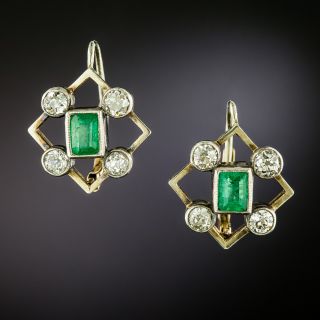 Early-Art Deco Emerald and Diamond Earrings - 2