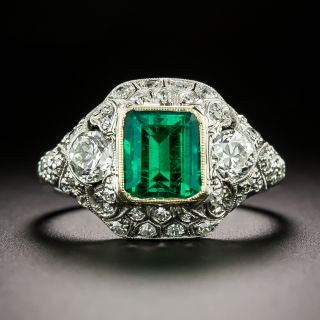 Early-Art Deco Gem Emerald and Diamond Ring - GIA F1 - 2