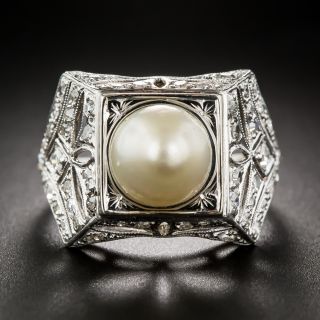 Early Art Deco Natural Pearl and Diamond Ring