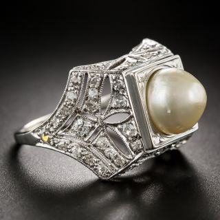 Early Art Deco Natural Pearl and Diamond Ring - 2