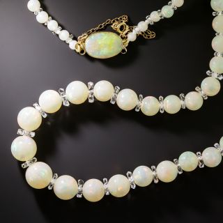 Early Art Deco Opal Bead and Rock Crystal Rondelles Necklace - 2