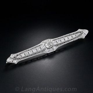 Early-Art Deco Platinum Diamond Bar Brooch - 2