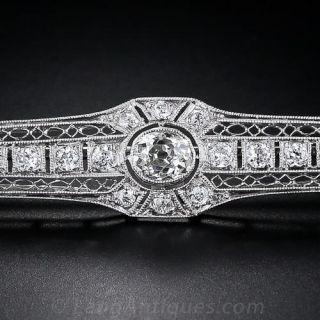 Early-Art Deco Platinum Diamond Bar Brooch