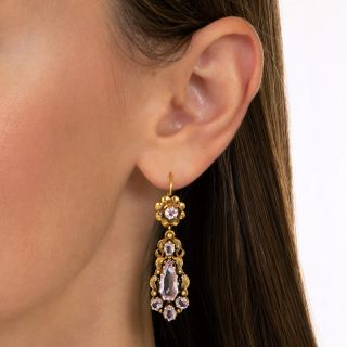 Early-Victorian Pink Topaz Dangle Earrings - GIA