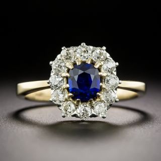 Edwardian 1.00 Carat No-Heat Sapphire and Diamond Halo Ring - 3