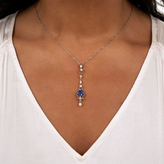 Edwardian 2.25 Carat Burmese Sapphire, Pearl and Diamond Necklace