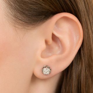 Edwardian 2.27 Carat Total Weight Diamond Stud Earrings - GIA