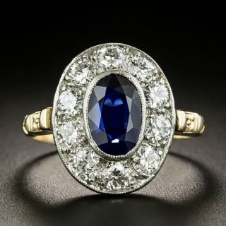 Edwardian 2.30 Carat No-Heat Sapphire and Diamond Halo Ring - 1