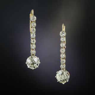 Edwardian 2.32 Carat (Center) Diamond Drop Earrings - GIA  - 1