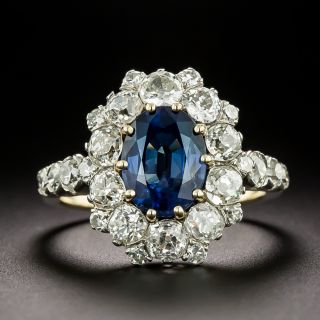 Edwardian 2.39 Carat Sapphire and Diamond Halo Ring - 3
