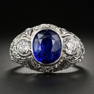 Edwardian 3.80 Carat Ceylon Sapphire Diamond Ring - 6