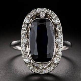 Edwardian 5.75 Carat No-Heat Midnight-Blue Sapphire and Diamond Ring - 3