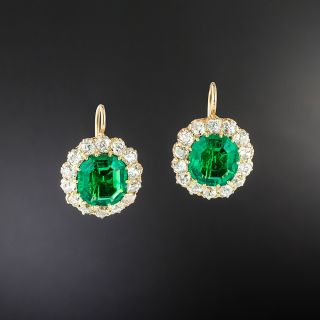 Edwardian 5.83 Carat Emerald and Diamond Earrings - AGL - 3