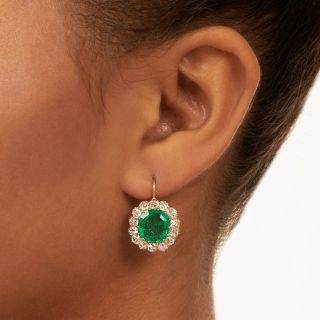 Edwardian 5.83 Carat Emerald and Diamond Earrings - AGL