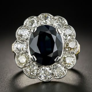 Edwardian 6.50 Ct. No-Heat Australian Sapphire Platinum Diamond Halo Ring  - 2