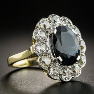 Edwardian 6.50 Ct. No-Heat Australian Sapphire Platinum Diamond Halo Ring 