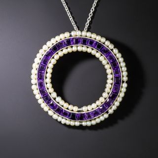 Edwardian Amethyst And Seed Pearl Circle Pendant - 2