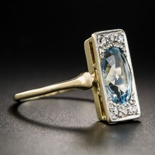 Edwardian Aquamarine and Diamond Dinner Ring