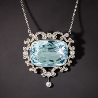 Edwardian Aquamarine and Diamond Lavaliere Necklace - 1