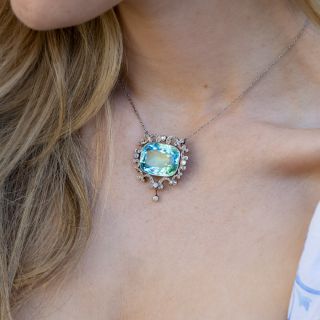 Edwardian Aquamarine and Diamond Necklace