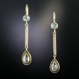 Edwardian Aquamarine and Seed Pearl Drop Earrings - 3