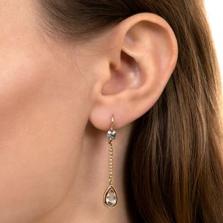 Edwardian Aquamarine and Seed Pearl Drop Earrings
