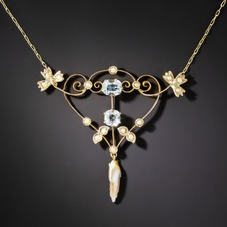 Edwardian Aquamarine and Seed Pearl Necklace - 3