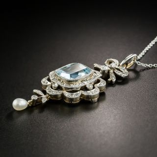 Edwardian Aquamarine, Diamond and Pearl Necklace