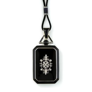 Edwardian/Art Deco Black Enamel and Diamond Locket 