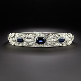 Edwardian/Art Deco No-Heat Sapphire and Diamond Bangle Bracelet - 2