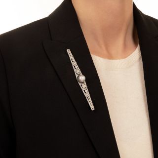 Edwardian/Art Deco Pearl and Diamond Bar Pin