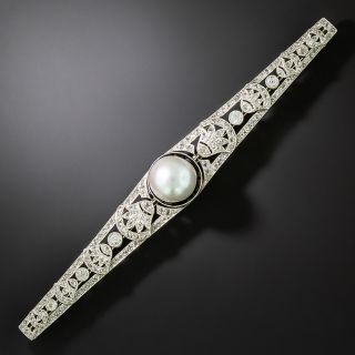 Edwardian/Art Deco Pearl and Diamond Bar Pin - 2