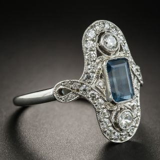 Edwardian/Art Deco-Style Aquamarine and Diamond Dinner Ring