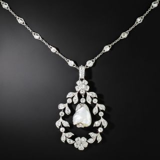 Edwardian Baroque Pearl and Diamond Necklace  - 2