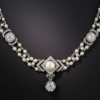Edwardian/Belle Époque Diamond and Natural Pearl Necklace - 1