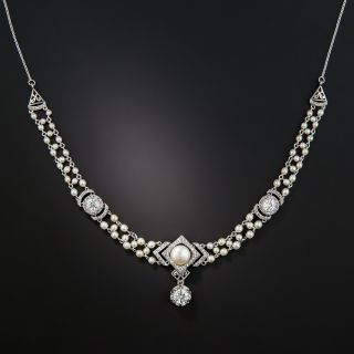 Edwardian/Belle Époque Diamond and Natural Pearl Necklace - 2