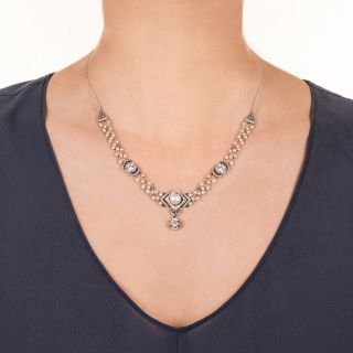 Edwardian/Belle Époque Diamond and Natural Pearl Necklace