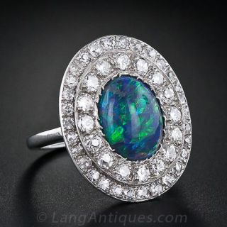 Edwardian Black Opal and Diamond Ring