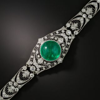 Exceptional Edwardian Cabochon Emerald and Diamond Bracelet - 2
