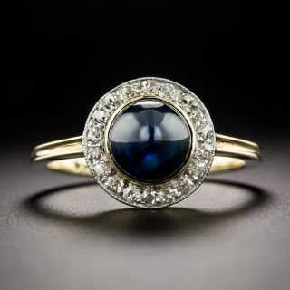 Edwardian Cabochon Sapphire and Diamond Halo Ring - 3