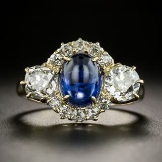 Edwardian Cabochon Sapphire and Diamond Ring by Reiman - 2