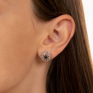 Edwardian Cabochon Sapphire and Diamond Stud Earrings